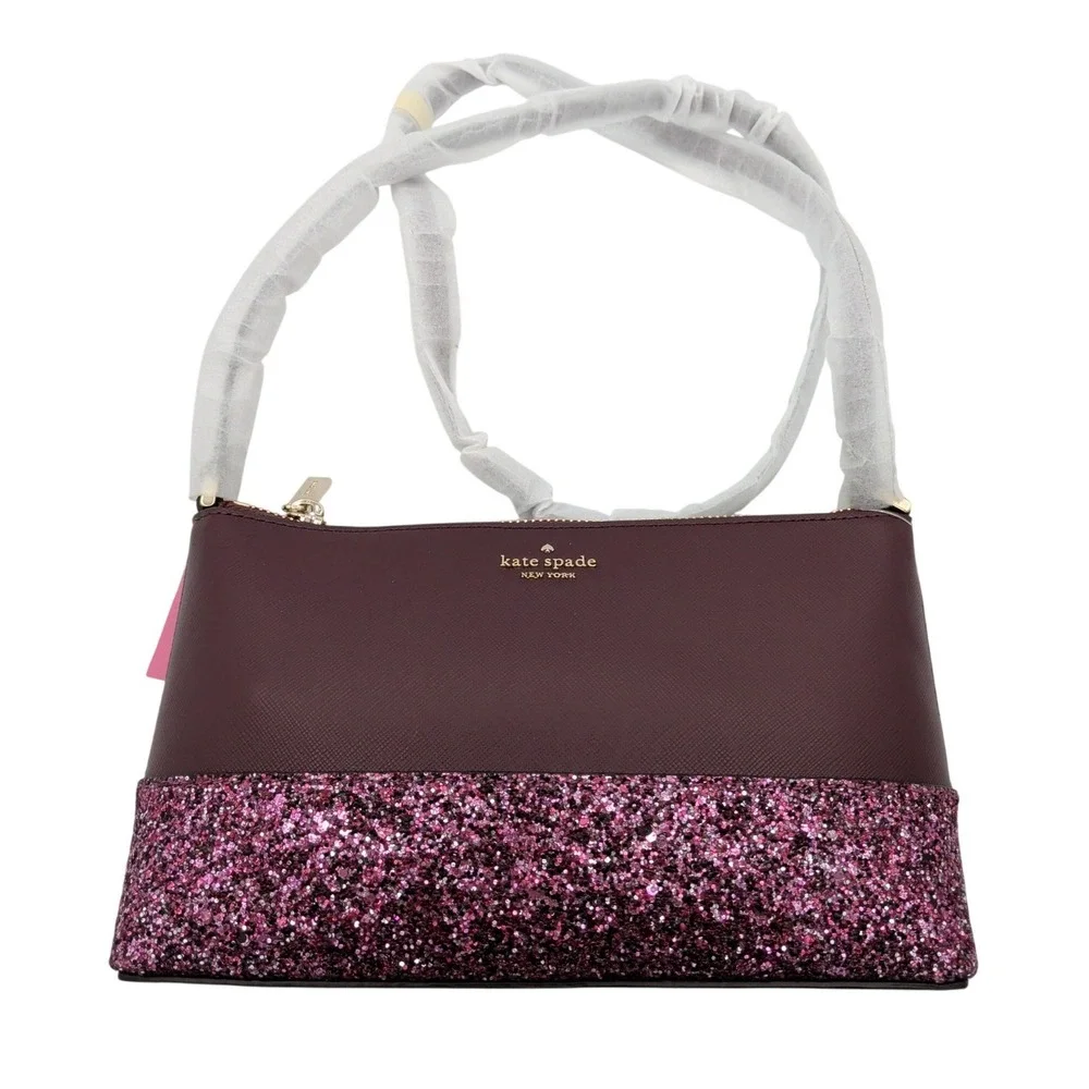 Kate Spade Flash Glitter Mixed Mat Cherrywood Crossbody Bag K8711 Burgundy NEW